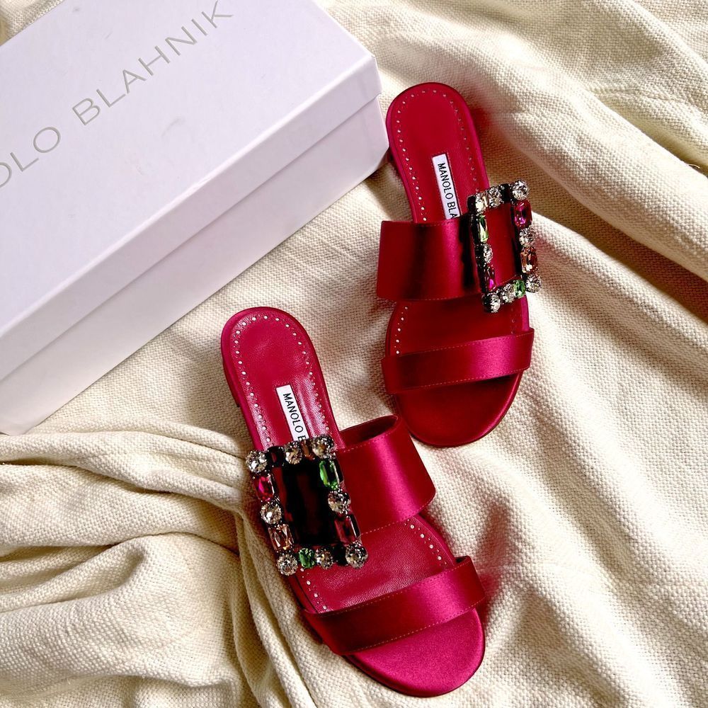 Manolo Blahnik Verda Crystal Buckle Slide Sandal Pink 36 NEW